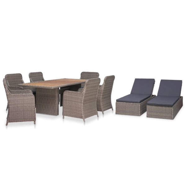 Set Mobilier De Exterior Cu Sezlong 9 Piese Maro Poliratan 44142